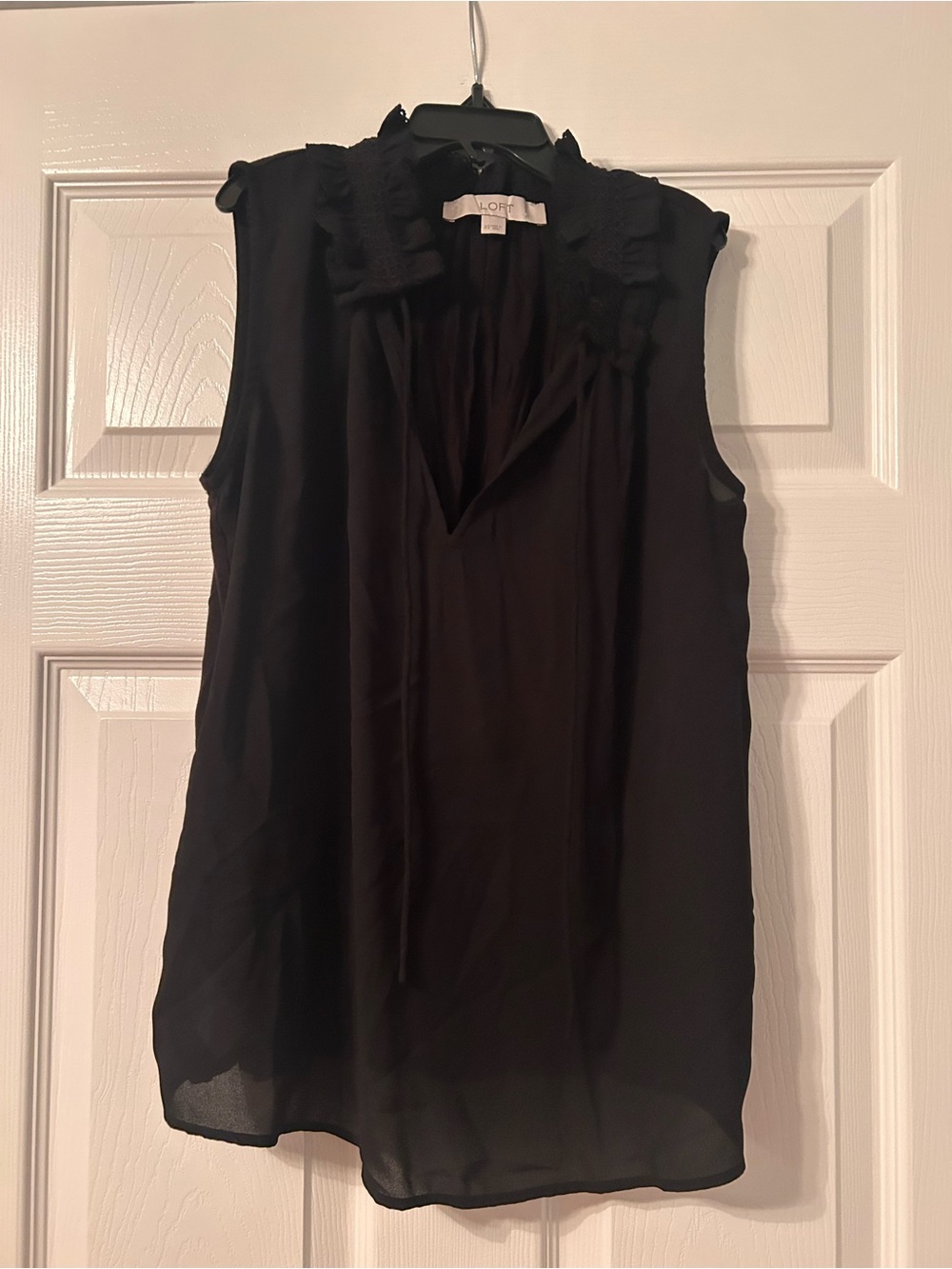 LOFT Black Sleeveless Ruffle Tie-Neck Camisole